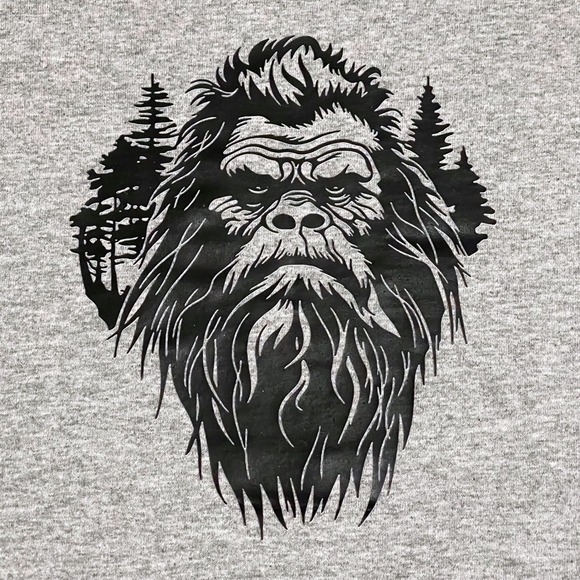 Gildan Bigfoot Graphic T Shirt Mens Grey Heavy Cotton Trees Sasquatch Size M - Picture 2 of 6